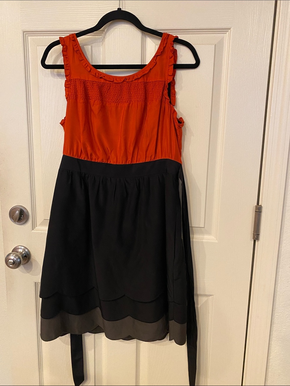 Maeve Orange Bodice Black Scalloped Hem Sleeveless Dress
